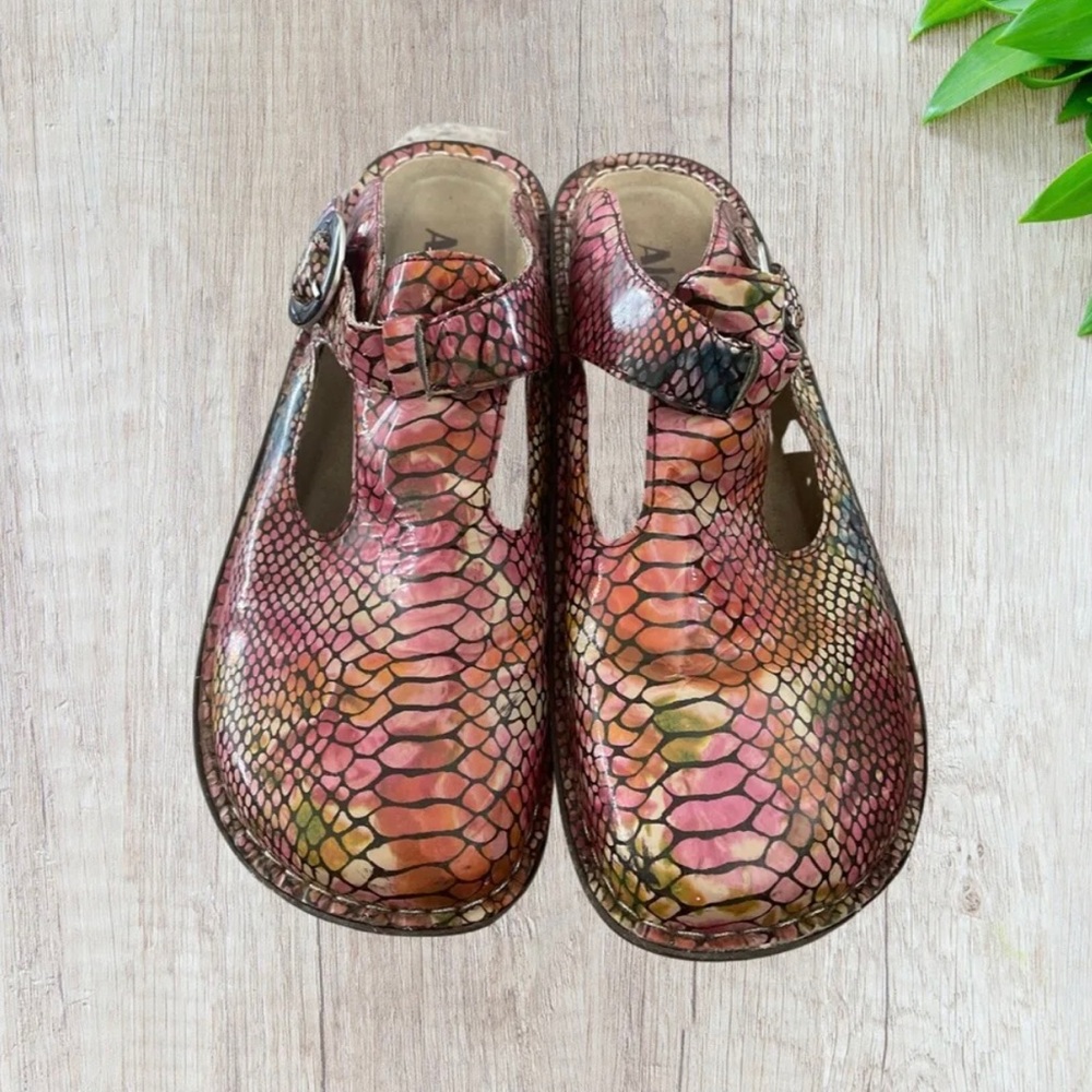 Alegria Multicolor Snake-Print Mary Jane Clogs
